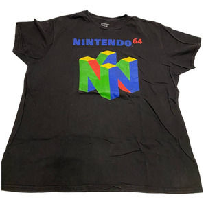 Nintendo T-Shirt Mens XL Black Classic N64 Logo Crew Neck Short Sleeve Tee